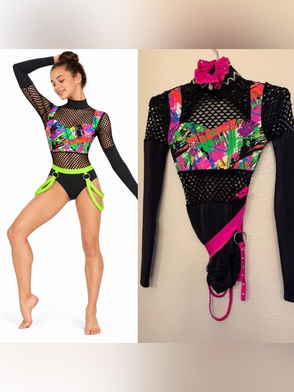 Kelle dance neon Y2K acro contemporary costume fishnet to the max 5304 MC 10/12